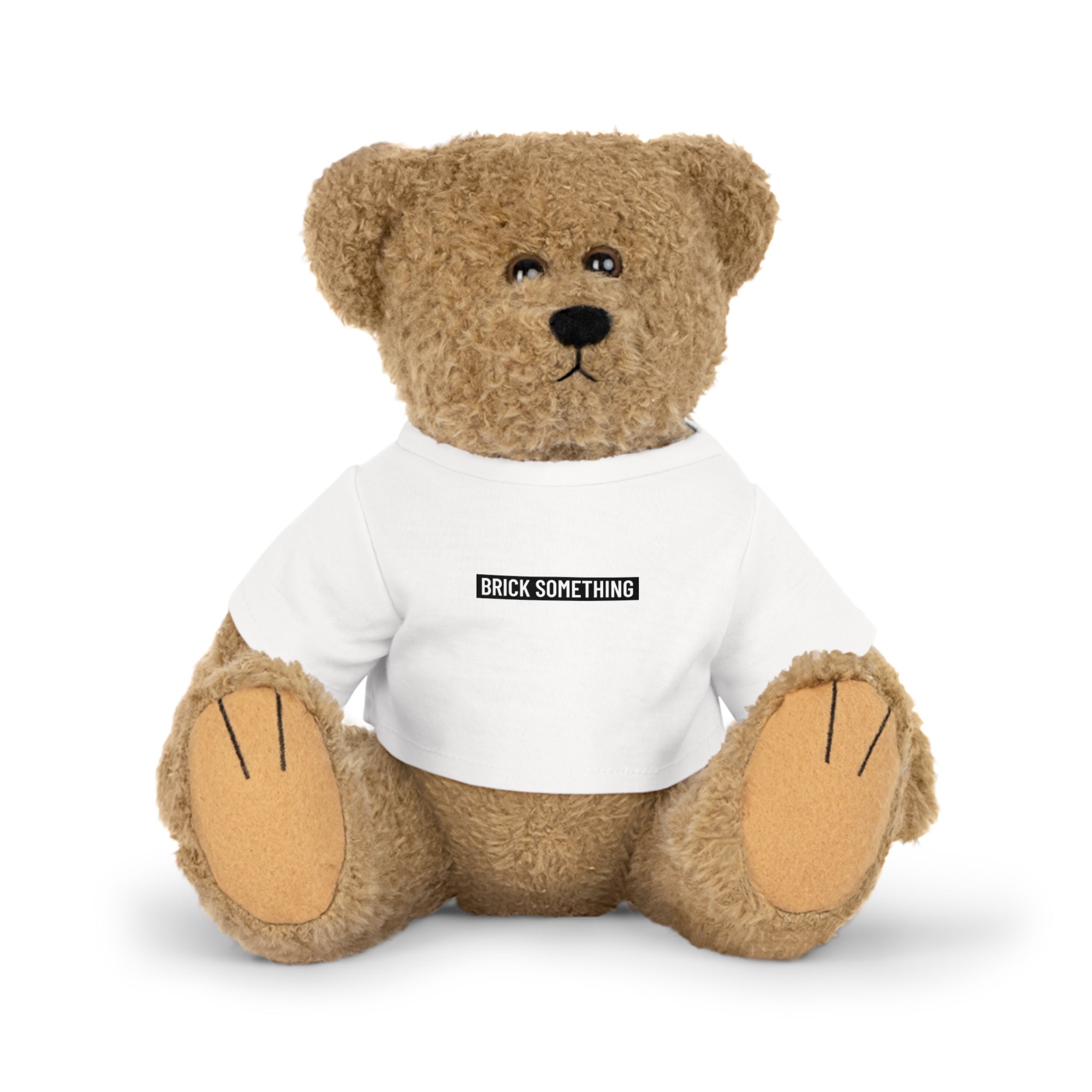 Kuscheltier mit Brick Something Schriftzug Motiv